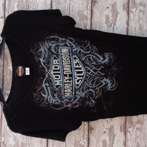 Harley Davidson T shirt Size e XL. Pearl & Sequins. Lace up Back.